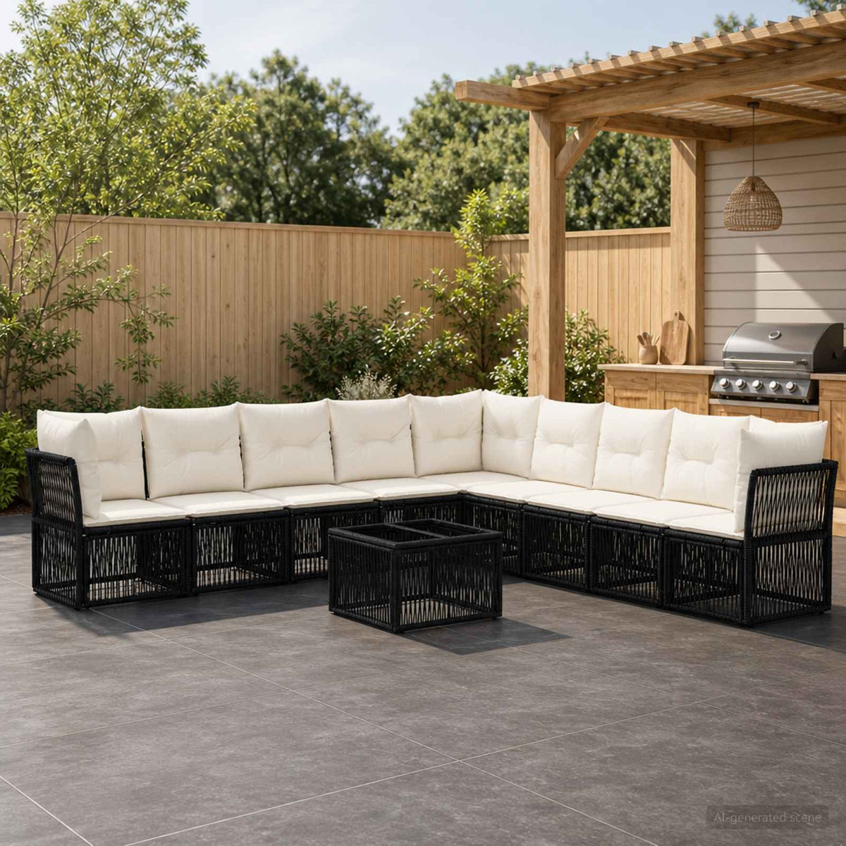 Tuinbankenset 10 pcs Zwart poly rattan is nu te koop bij PeponiXL, paradijselijk wonen!
