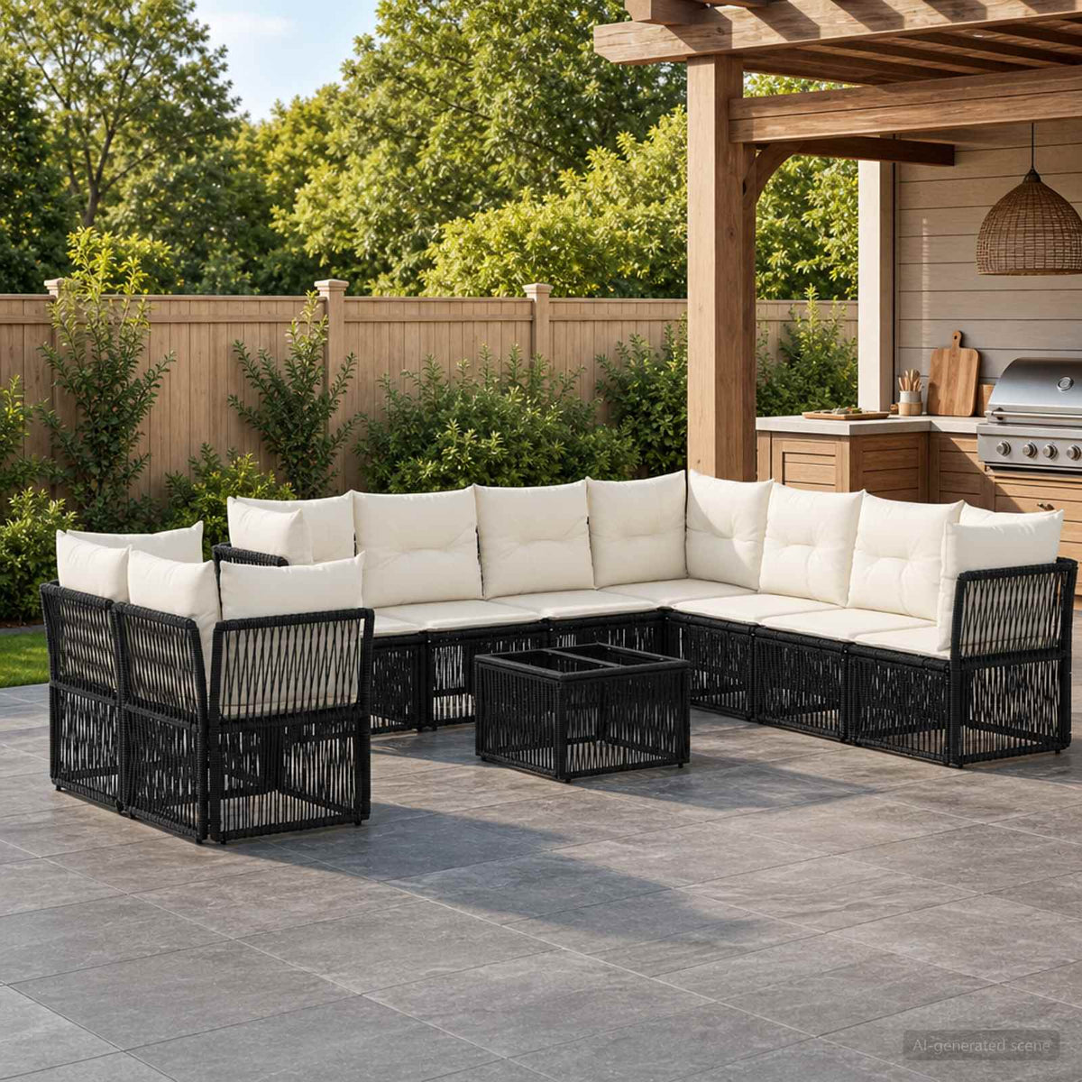 Tuinbankenset 10 pcs Zwart poly rattan is nu te koop bij PeponiXL, paradijselijk wonen!