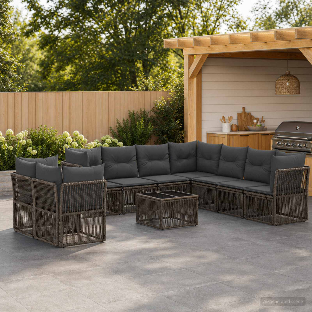 Tuinbankenset 10 pcs Grijs poly rattan is nu te koop bij PeponiXL, paradijselijk wonen!