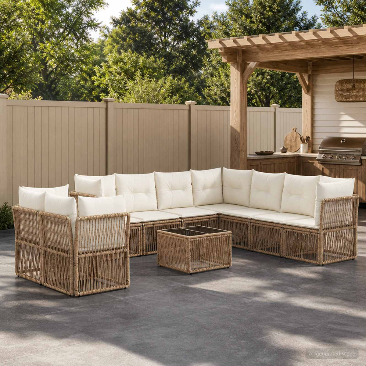Tuinbankenset 10 pcs Beige poly rattan is nu te koop bij PeponiXL, paradijselijk wonen!