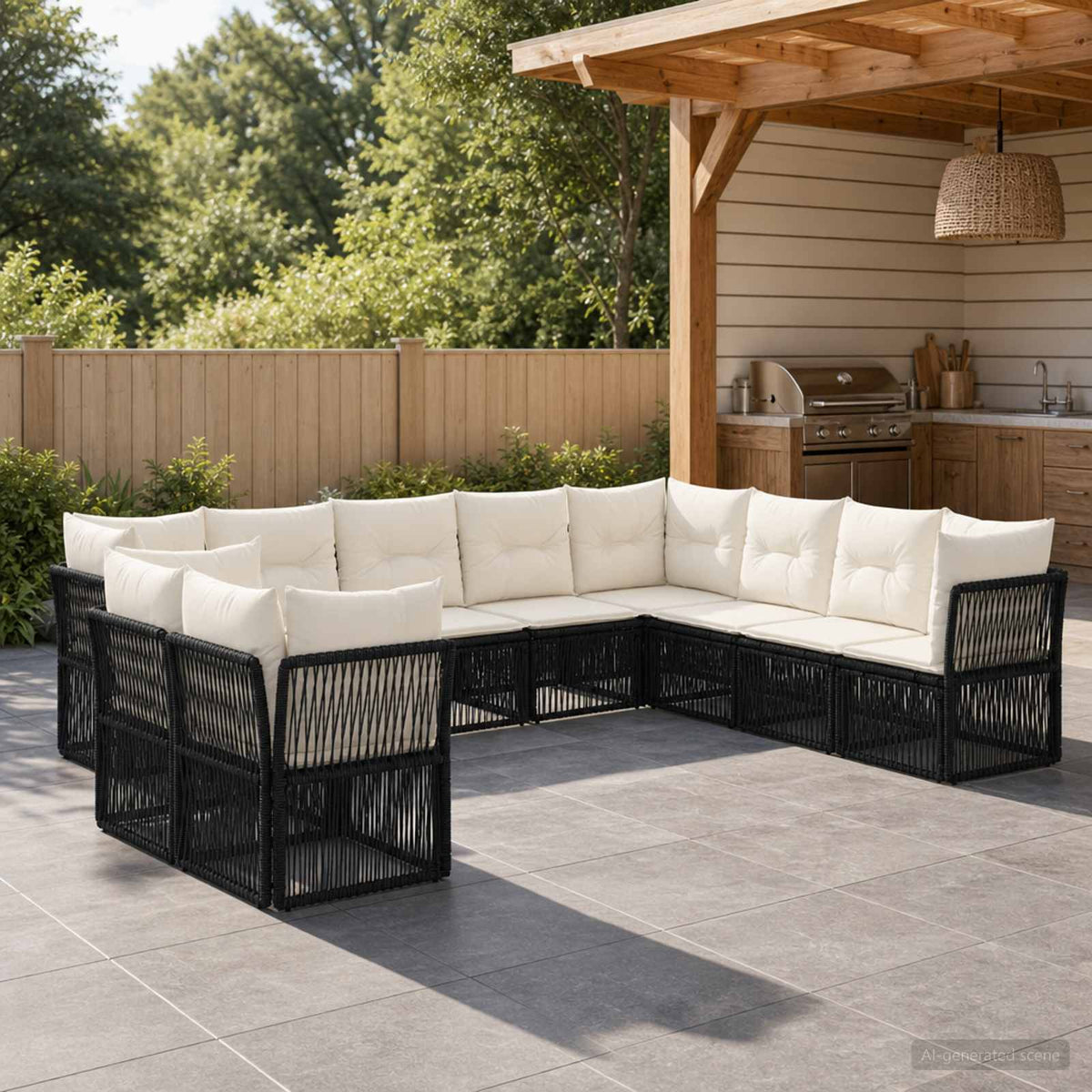 Tuinbankenset 10 pcs Zwart poly rattan is nu te koop bij PeponiXL, paradijselijk wonen!