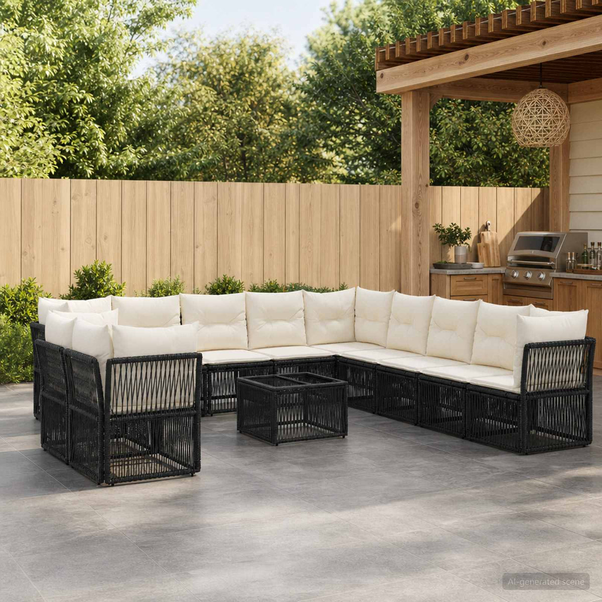 Tuinbankenset 12 pcs Zwart poly rattan is nu te koop bij PeponiXL, paradijselijk wonen!