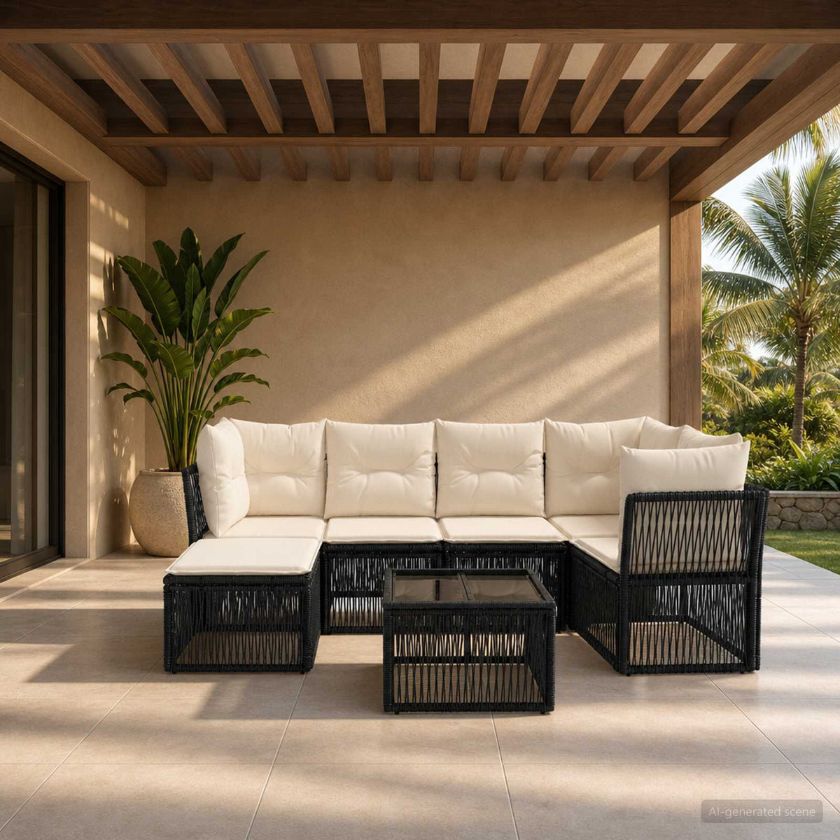 Tuinbankenset 7 pcs Zwart poly rattan is nu te koop bij PeponiXL, paradijselijk wonen!