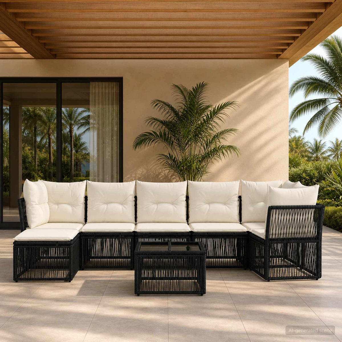 Tuinbankenset 8 pcs Zwart poly rattan is nu te koop bij PeponiXL, paradijselijk wonen!