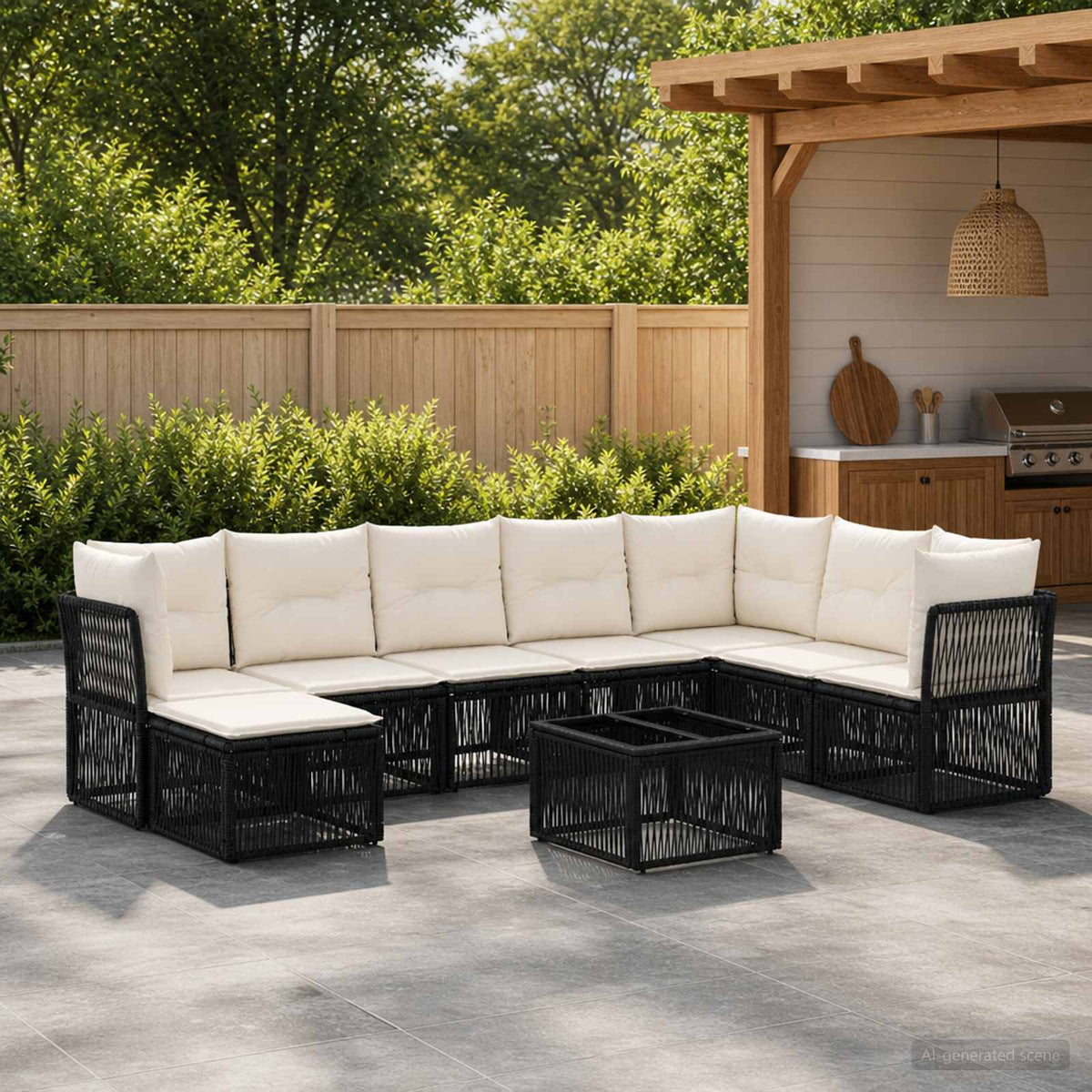 Tuinbankenset 9 pcs Zwart poly rattan is nu te koop bij PeponiXL, paradijselijk wonen!