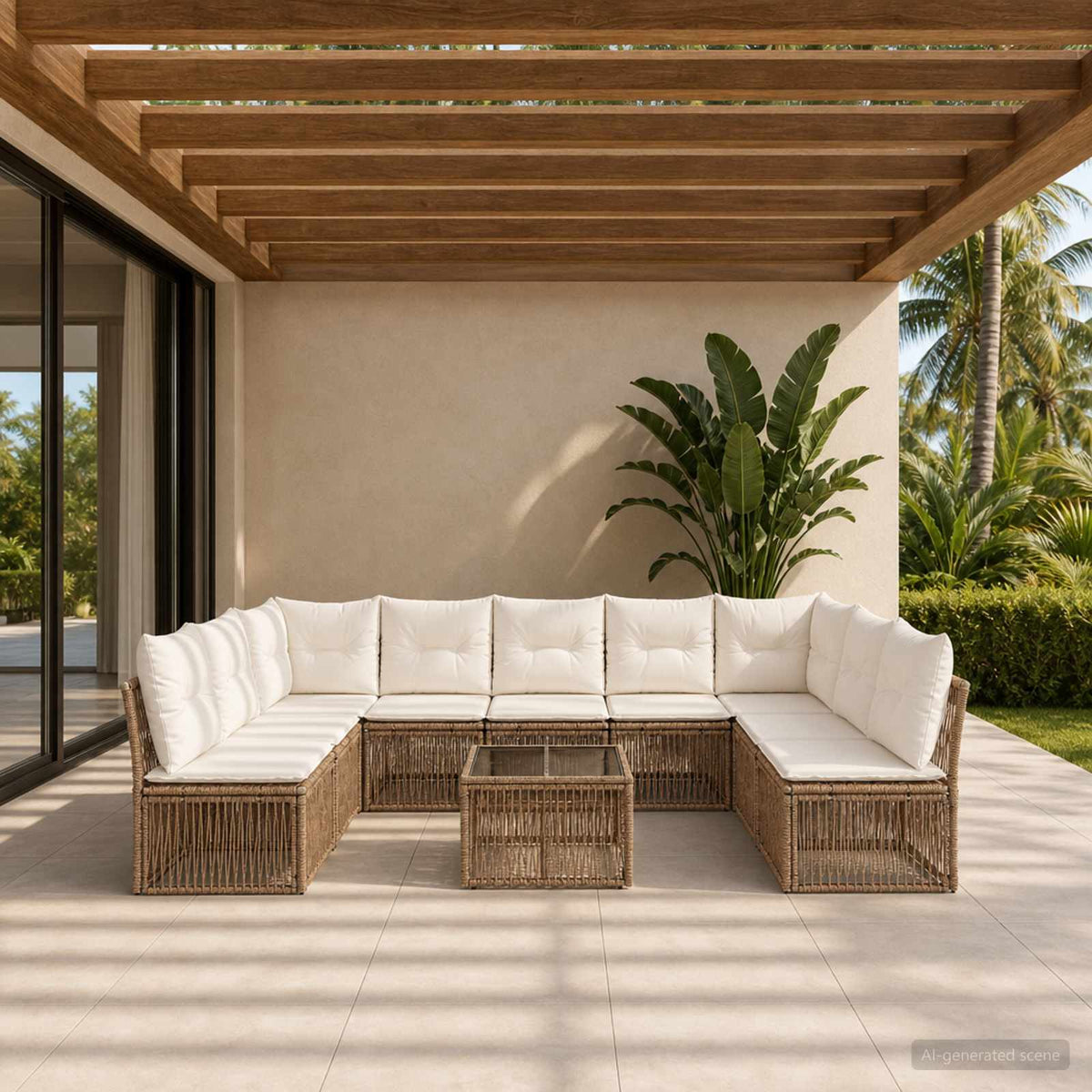 Tuinbankenset 10 pcs Beige poly rattan is nu te koop bij PeponiXL, paradijselijk wonen!