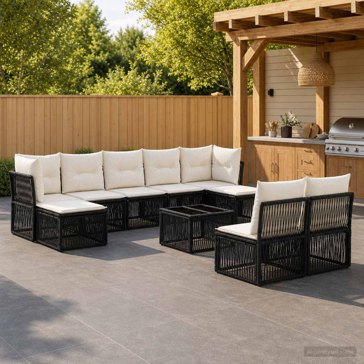 Tuinbankenset 10 pcs Zwart poly rattan is nu te koop bij PeponiXL, paradijselijk wonen!