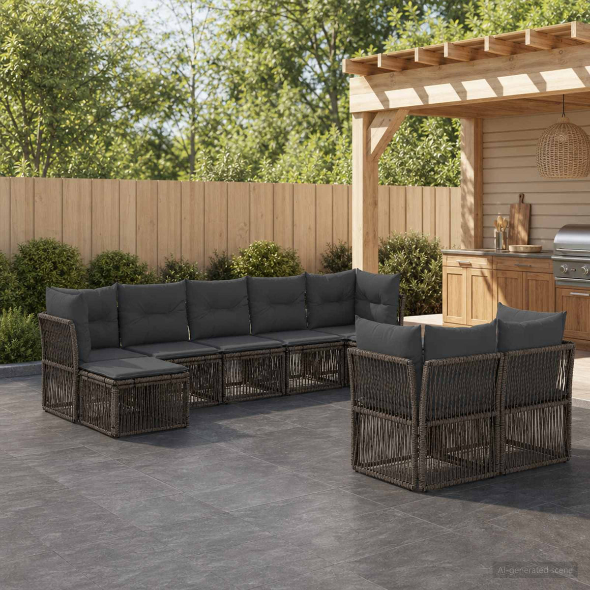 Tuinbankenset 9 pcs Grijs poly rattan is nu te koop bij PeponiXL, paradijselijk wonen!