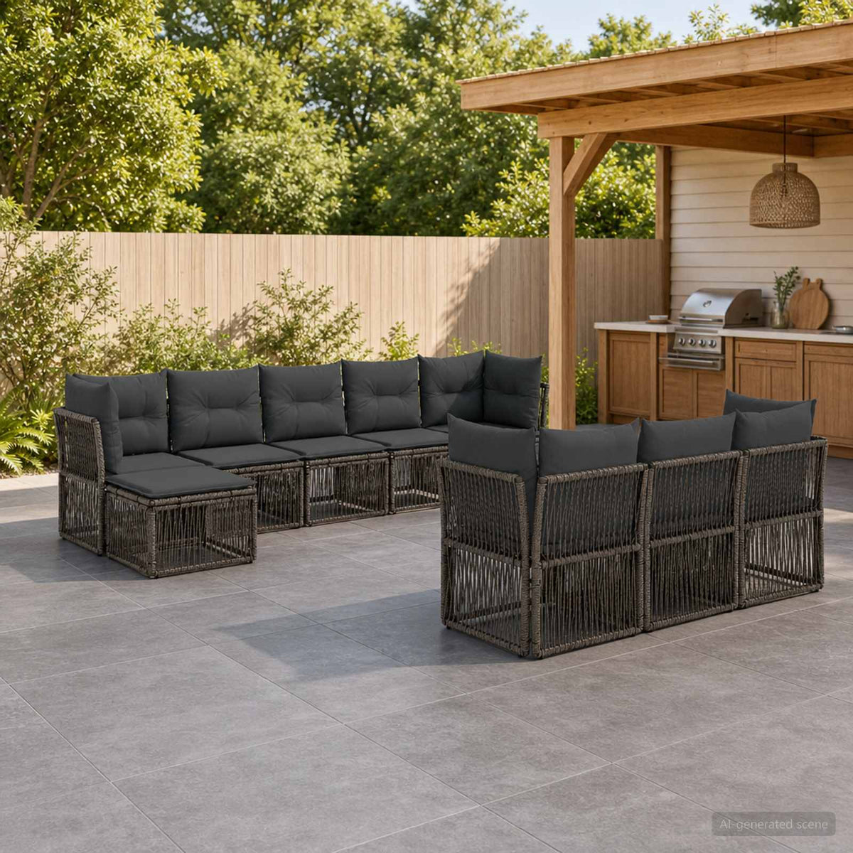 Tuinbankenset 10 pcs Grijs poly rattan is nu te koop bij PeponiXL, paradijselijk wonen!