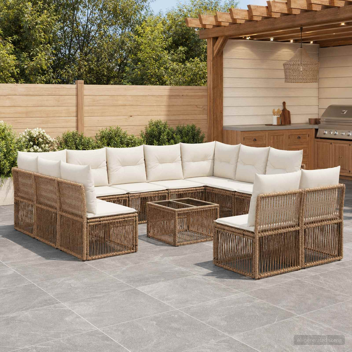 Tuinbankenset 12 pcs Beige poly rattan is nu te koop bij PeponiXL, paradijselijk wonen!