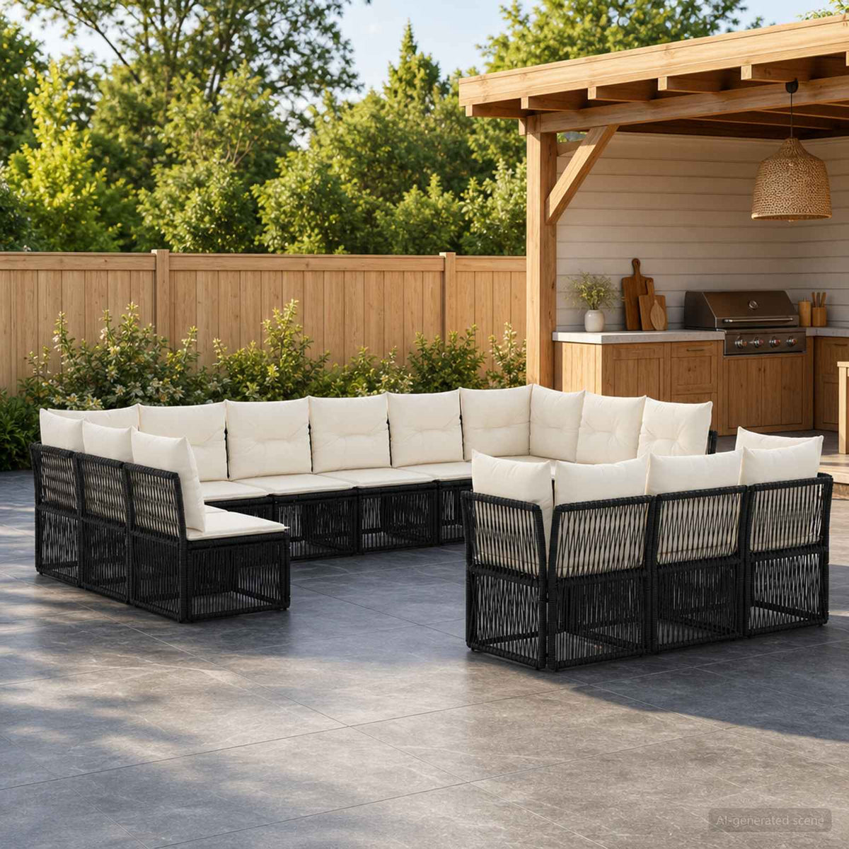Tuinbankenset 13 pcs Zwart poly rattan is nu te koop bij PeponiXL, paradijselijk wonen!