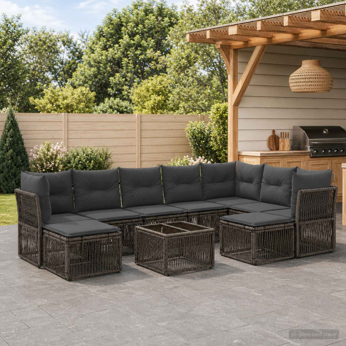 Tuinbankenset 10 pcs Grijs poly rattan is nu te koop bij PeponiXL, paradijselijk wonen!