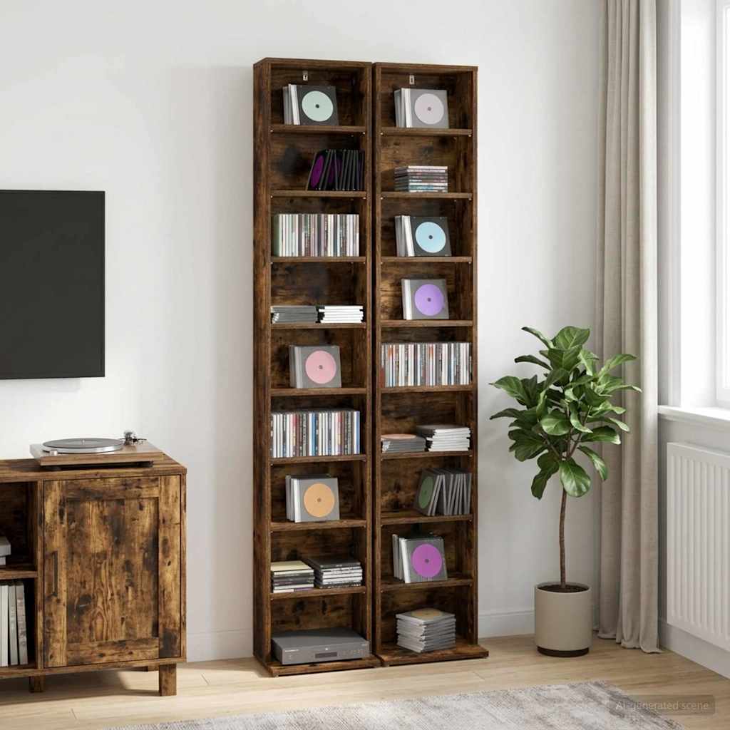 CD Kast 2 st Gerookt eiken 33 x 23,5 x 175 cm Bewerkt hout is nu te koop bij PeponiXL, paradijselijk wonen!