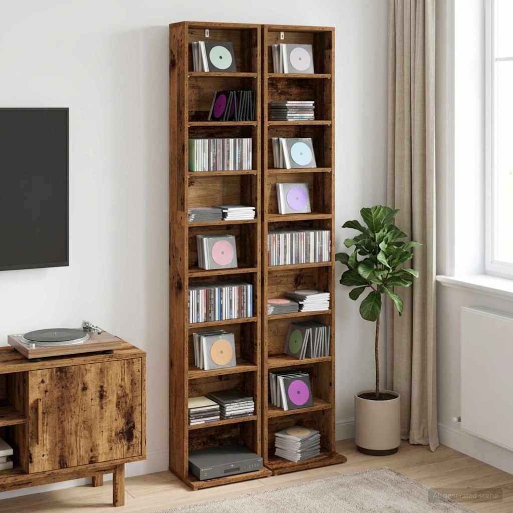 CD Kast 2 st Eikenhout 33 x 23,5 x 175 cm Bewerkt hout is nu te koop bij PeponiXL, paradijselijk wonen!