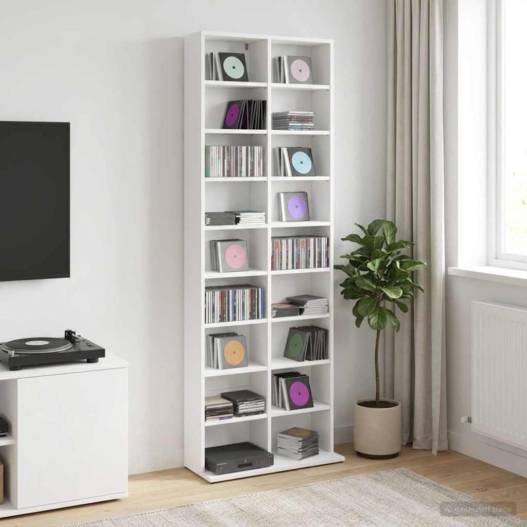 CD Kast Wit 65 x 23,5 x 175 cm Bewerkt hout is nu te koop bij PeponiXL, paradijselijk wonen!