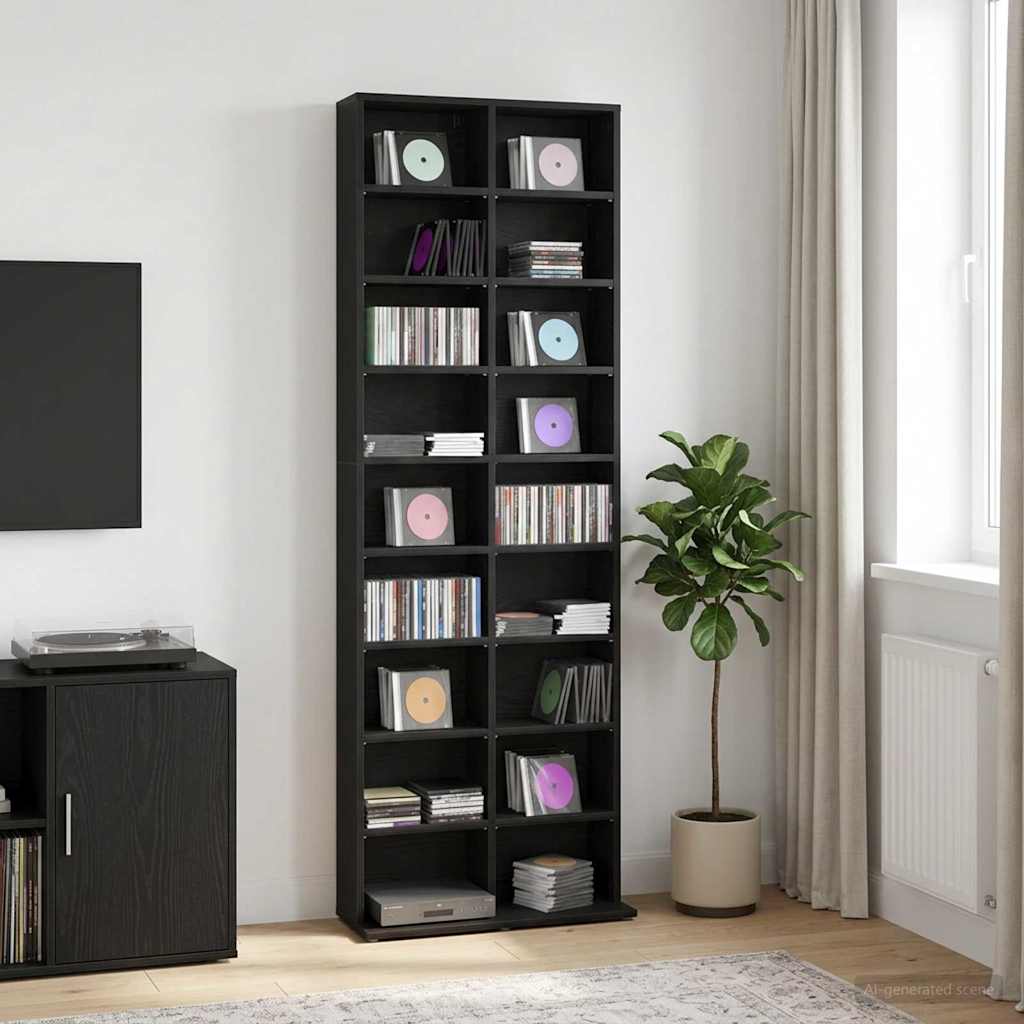 CD Kast Zwart eiken 65 x 23,5 x 175 cm Bewerkt hout is nu te koop bij PeponiXL, paradijselijk wonen!