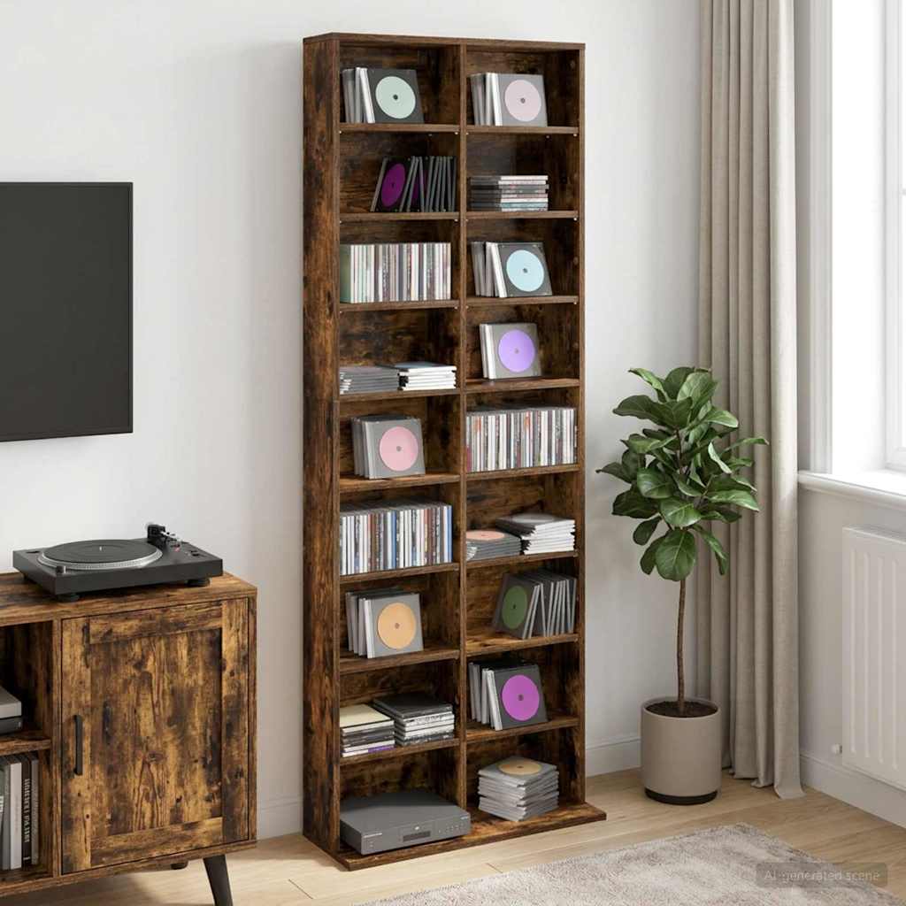 CD Kast Gerookt eiken 65 x 23,5 x 175 cm Bewerkt hout is nu te koop bij PeponiXL, paradijselijk wonen!