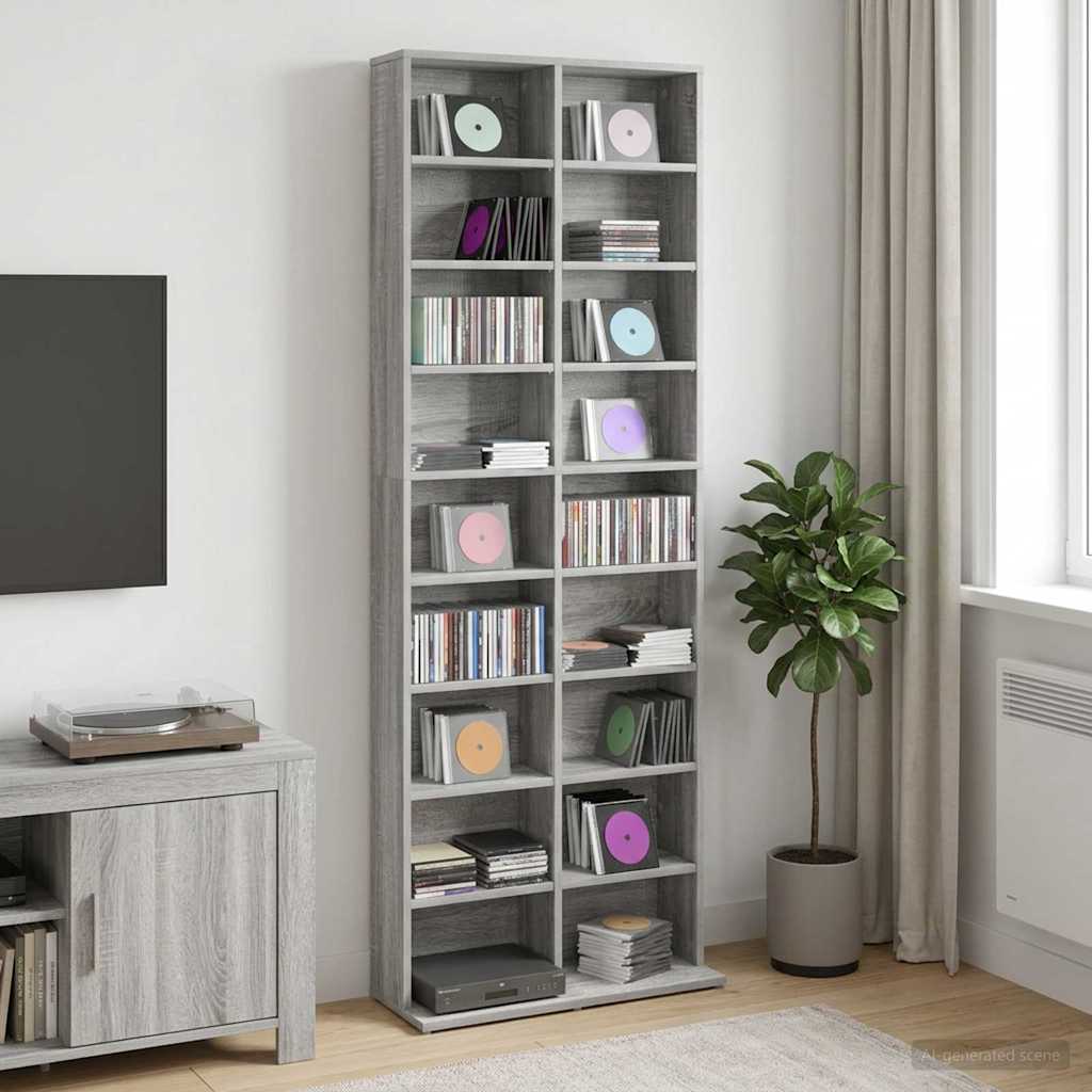 CD Kast Grijs Sonoma 65 x 23,5 x 175 cm Bewerkt hout is nu te koop bij PeponiXL, paradijselijk wonen!