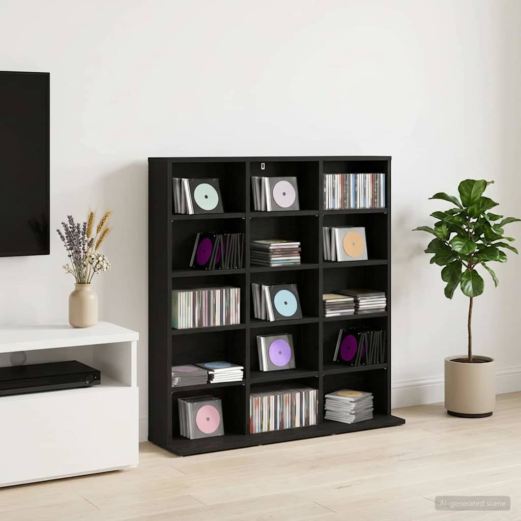 CD Kast Zwart eiken 96 x 23,5 x 97,5 cm Bewerkt hout is nu te koop bij PeponiXL, paradijselijk wonen!
