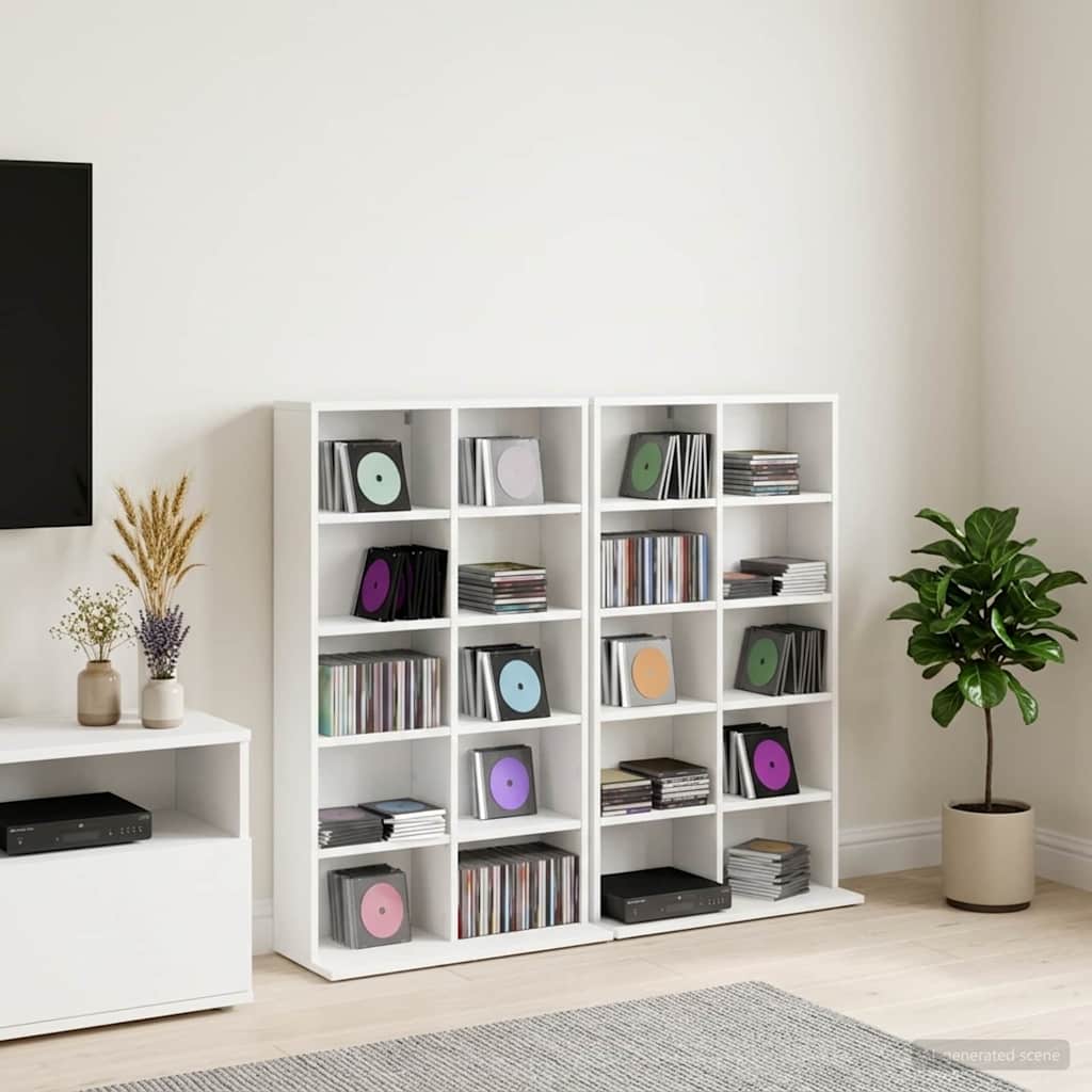 CD Kast 2 st Wit 65 x 23,5 x 97,5 cm Bewerkt hout is nu te koop bij PeponiXL, paradijselijk wonen!