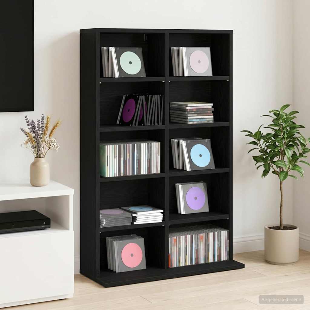 CD Kast Zwart eiken 65 x 23,5 x 97,5 cm Bewerkt hout is nu te koop bij PeponiXL, paradijselijk wonen!