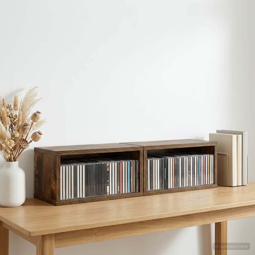 CD Opslag Rek 2 st Gerookt eiken 40 x 17 x 17 cm Bewerkt hout is nu te koop bij PeponiXL, paradijselijk wonen!