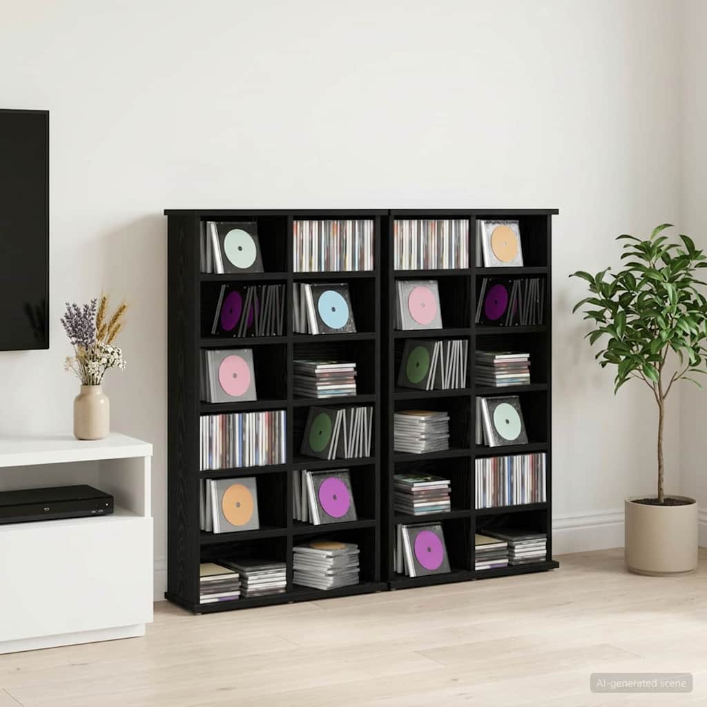CD Kast 2 st Zwart eiken 60 x 17 x 92 cm Bewerkt hout is nu te koop bij PeponiXL, paradijselijk wonen!