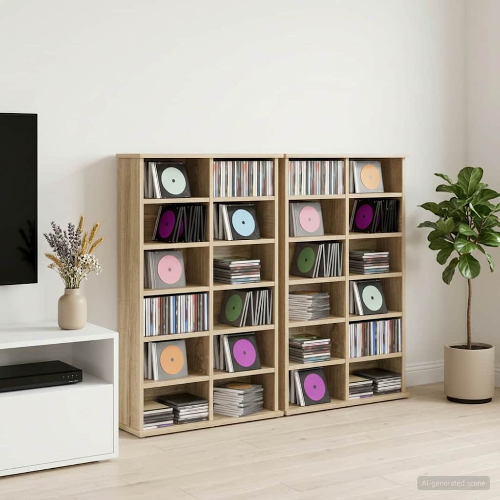 CD Kast 2 st Sonoma Eiken 60 x 17 x 92 cm Bewerkt hout is nu te koop bij PeponiXL, paradijselijk wonen!