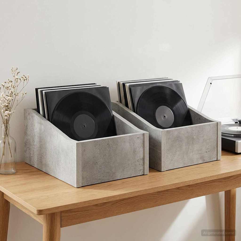 LP Recorddoos 2 st Betongrijs 23 x 33 x 16 cm Bewerkt hout is nu te koop bij PeponiXL, paradijselijk wonen!