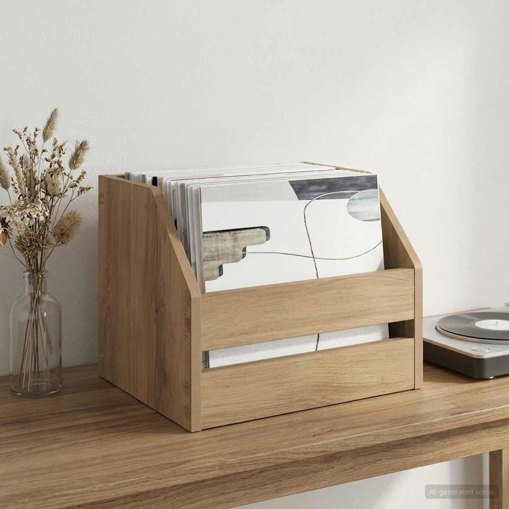 Vinyl Album Doos Artisanaal eiken 38 x 30 x 29 cm Bewerkt hout is nu te koop bij PeponiXL, paradijselijk wonen!