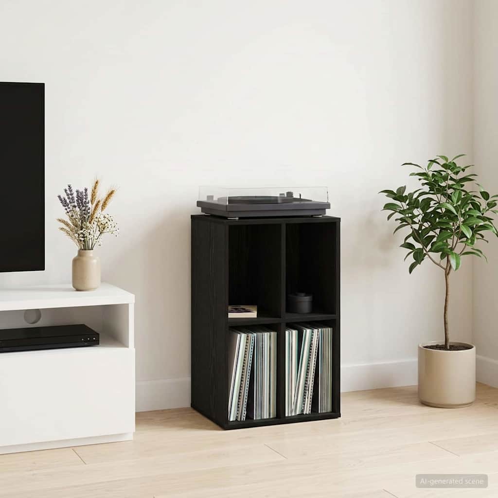 Platenkast Zwart eiken 44,5 x 36,5 x 74,5 cm Bewerkt hout is nu te koop bij PeponiXL, paradijselijk wonen!