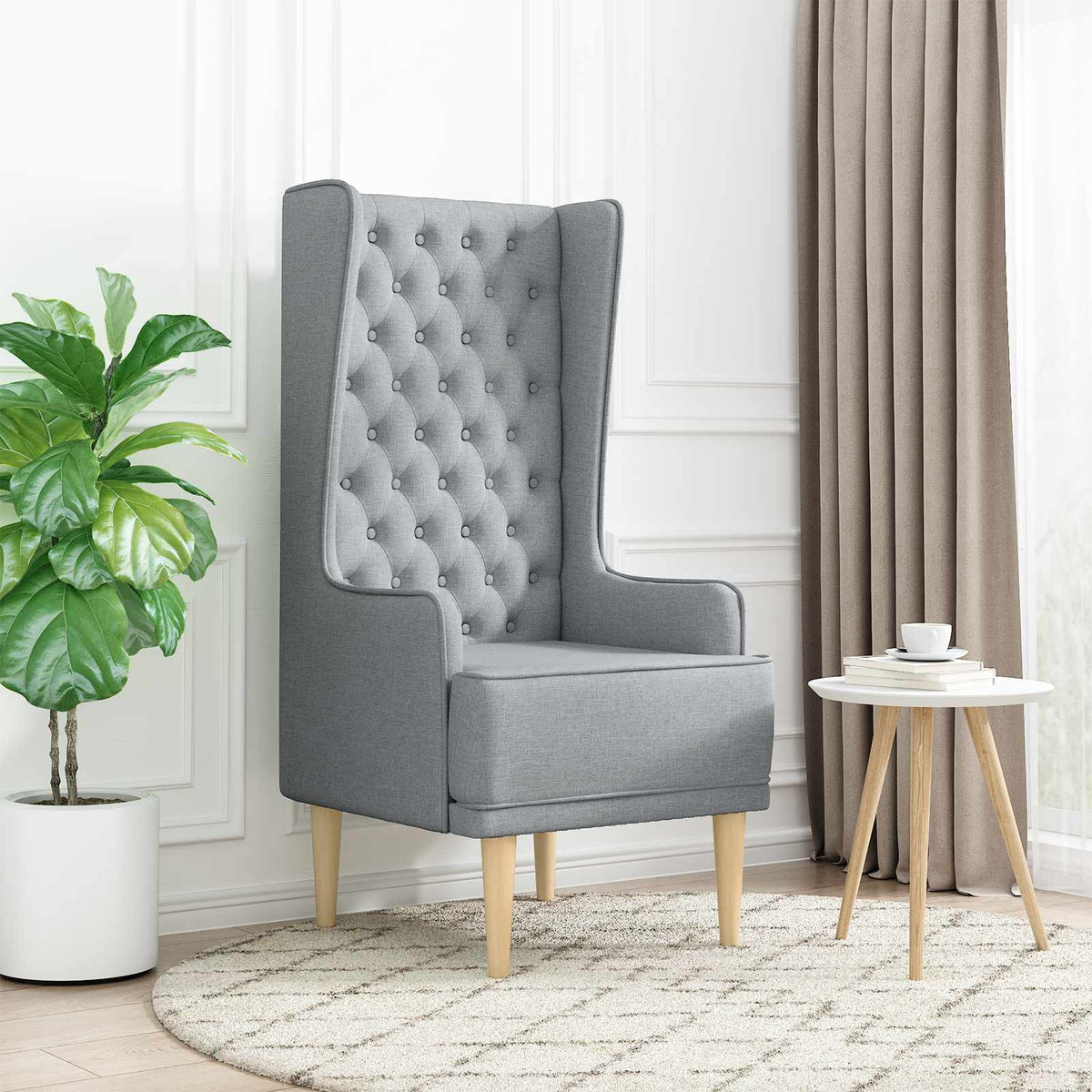 Gecapitonneerde stoel met hoge rugleuning Lichtgrijs Stof is nu te koop bij PeponiXL, paradijselijk wonen!