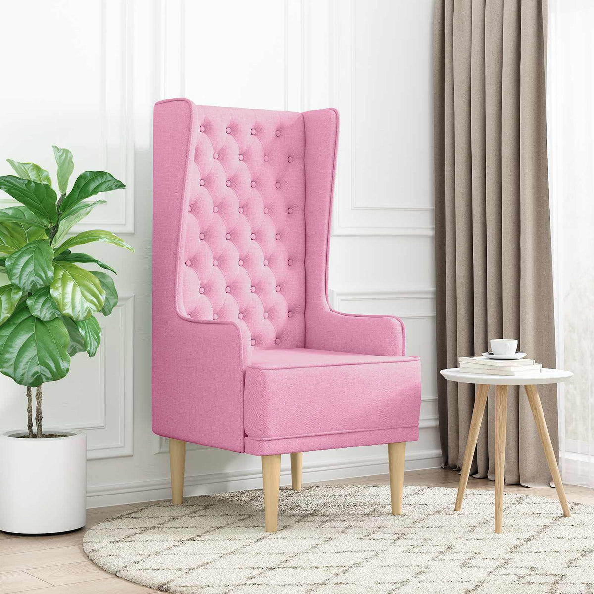Gecapitonneerde stoel met hoge rugleuning Roze Stof is nu te koop bij PeponiXL, paradijselijk wonen!