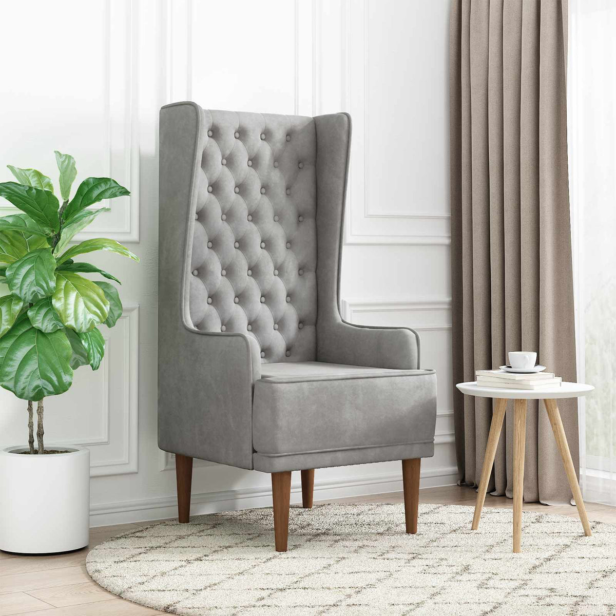 Stoel met hoge rugleuning Lichtgrijs fluweel is nu te koop bij PeponiXL, paradijselijk wonen!