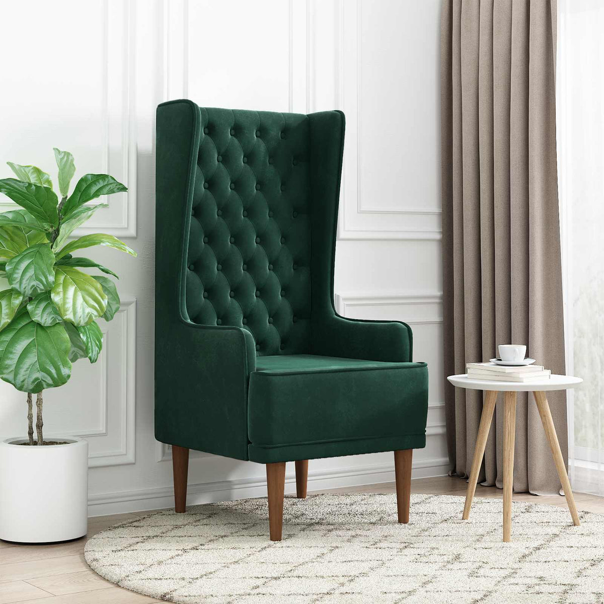 Stoel met hoge rugleuning Donkergroen fluweel is nu te koop bij PeponiXL, paradijselijk wonen!
