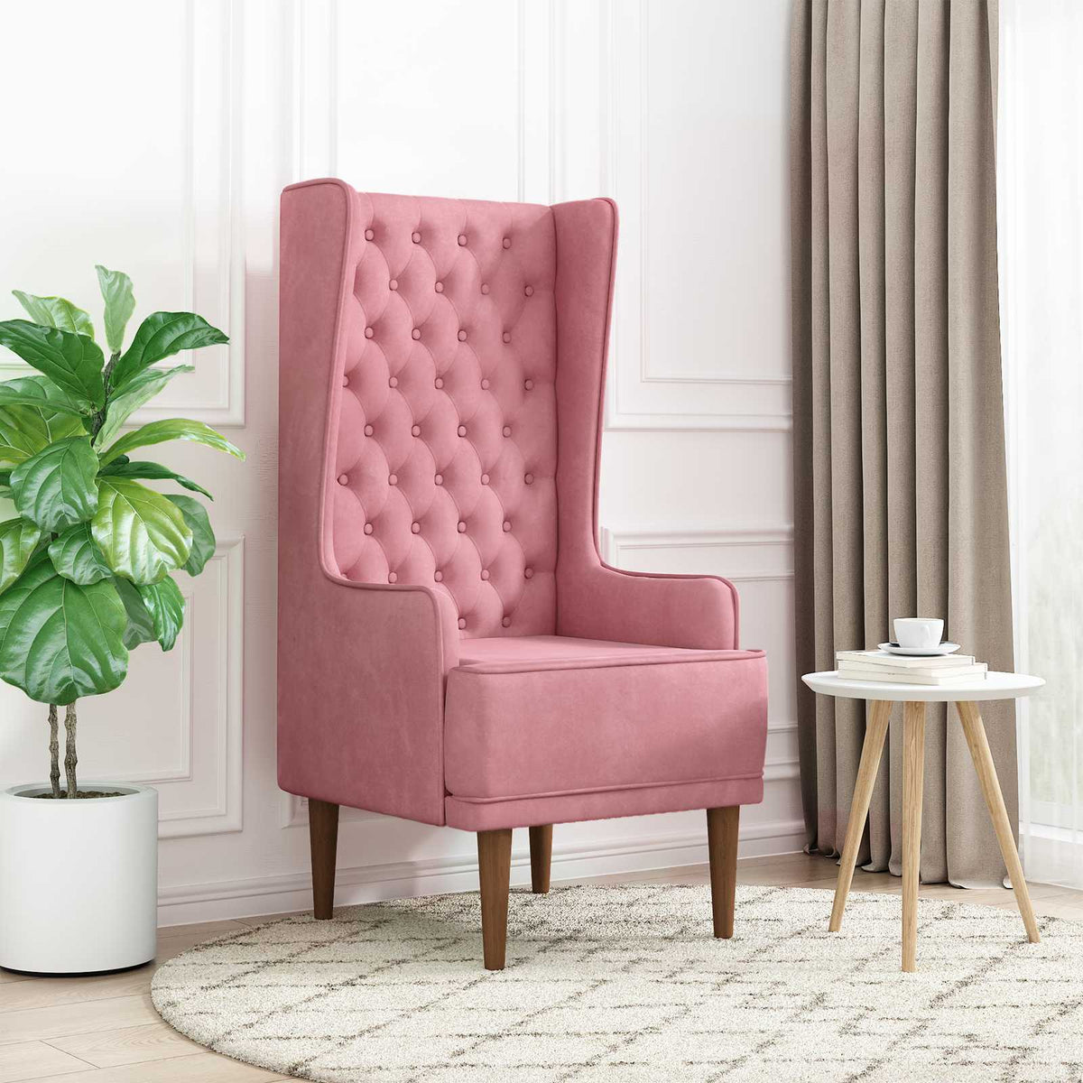 Stoel met hoge rugleuning Roze fluweel is nu te koop bij PeponiXL, paradijselijk wonen!