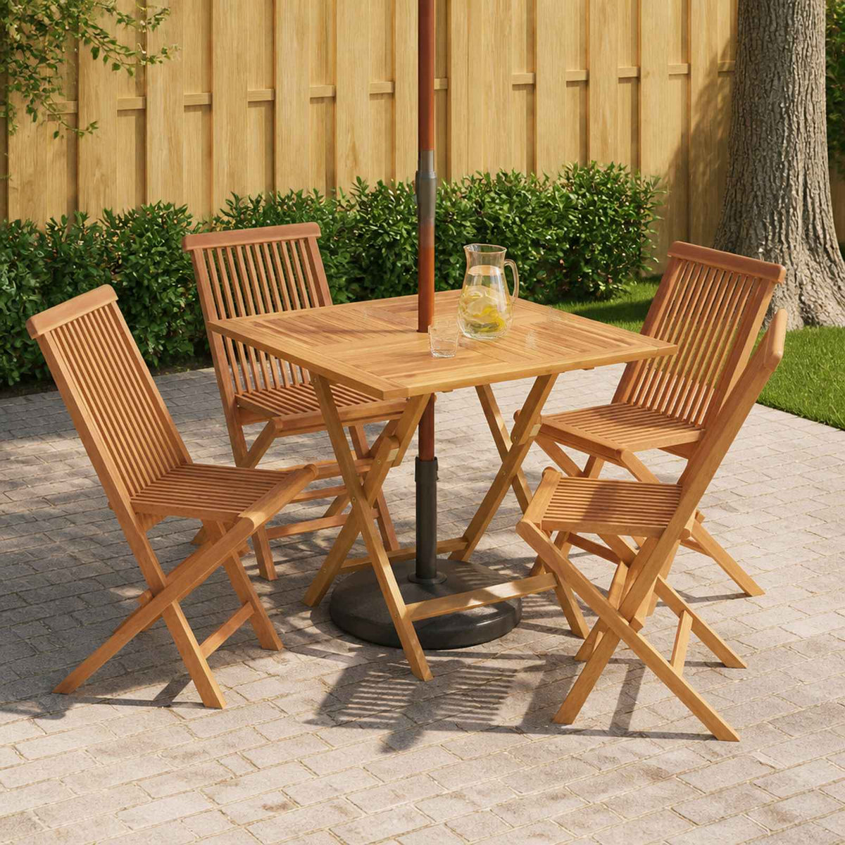 vidaXL 5-delige inklapbare tuinbistroset Naturel Massief Teakhout