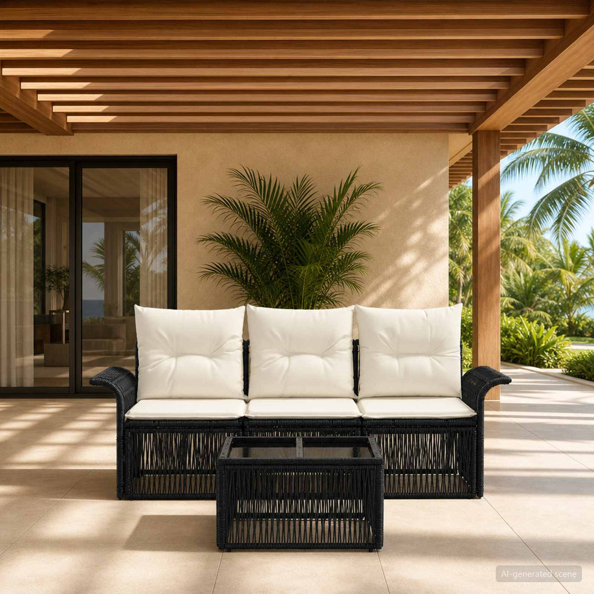 Tuinbankenset 4 pcs Zwart poly rattan is nu te koop bij PeponiXL, paradijselijk wonen!
