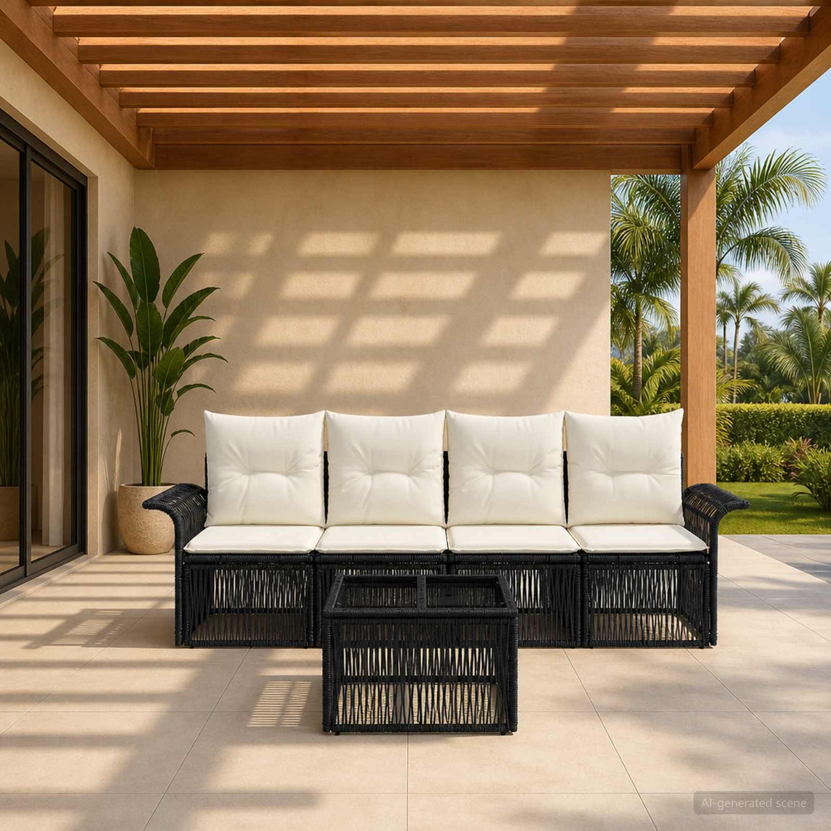 Tuinbankenset 5 pcs Zwart poly rattan is nu te koop bij PeponiXL, paradijselijk wonen!