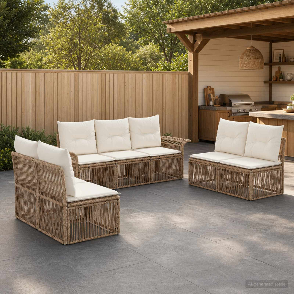 Tuinbankenset 7 pcs Beige poly rattan is nu te koop bij PeponiXL, paradijselijk wonen!