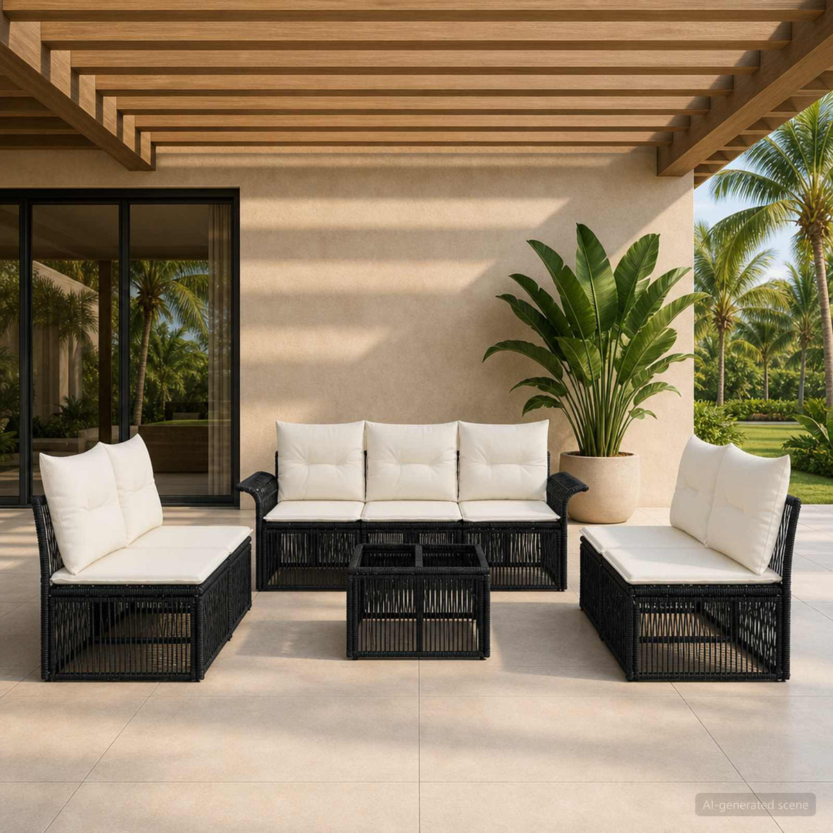 Tuinbankenset 8 pcs Zwart poly rattan is nu te koop bij PeponiXL, paradijselijk wonen!