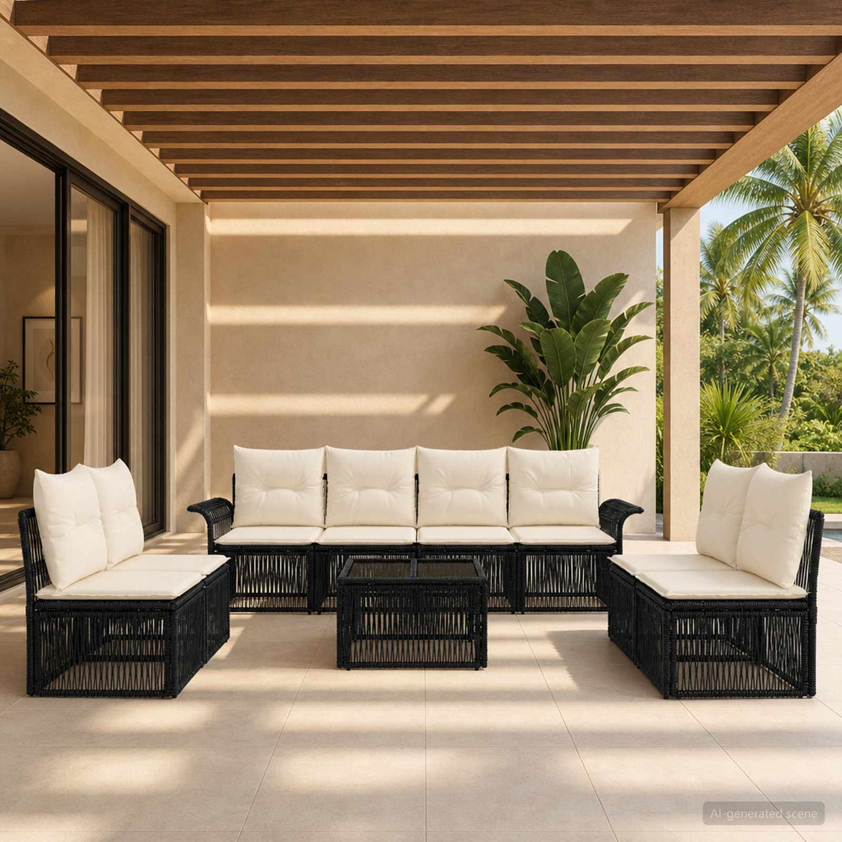 Tuinbankenset 9 pcs Zwart poly rattan is nu te koop bij PeponiXL, paradijselijk wonen!