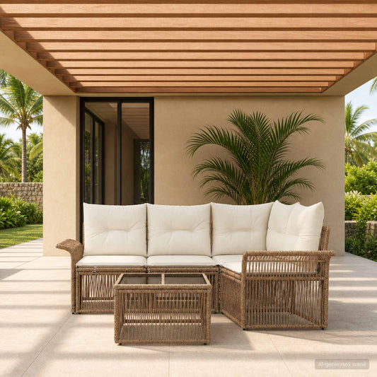 Tuinbankenset 5 pcs Beige poly rattan is nu te koop bij PeponiXL, paradijselijk wonen!