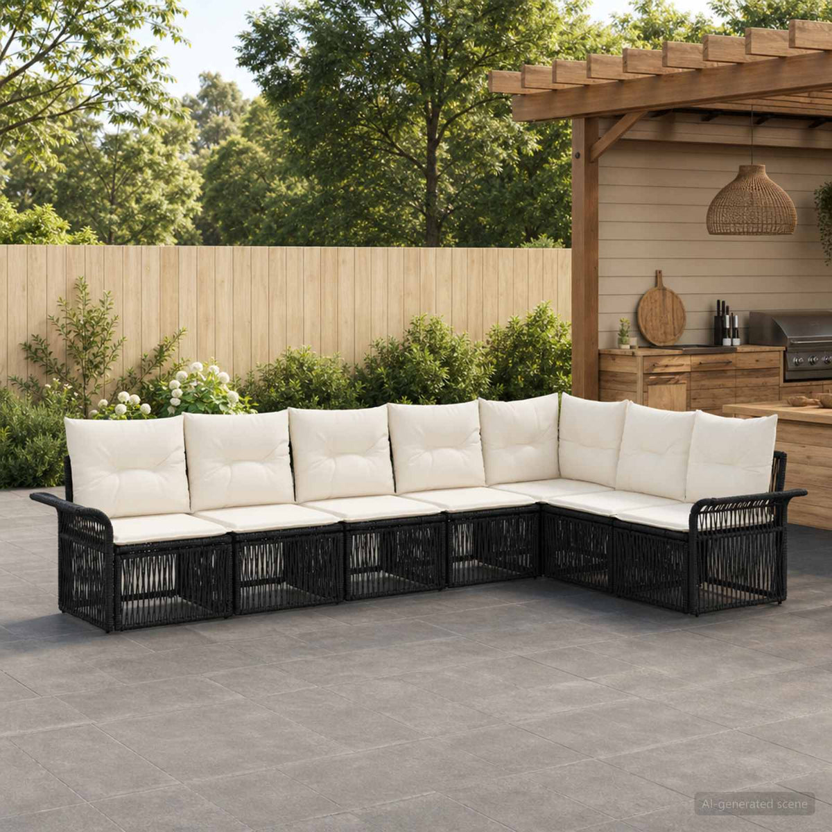 Tuinbankenset 7 pcs Zwart poly rattan is nu te koop bij PeponiXL, paradijselijk wonen!