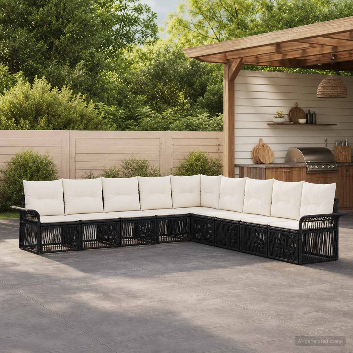 Tuinbankenset 9 pcs Zwart poly rattan is nu te koop bij PeponiXL, paradijselijk wonen!