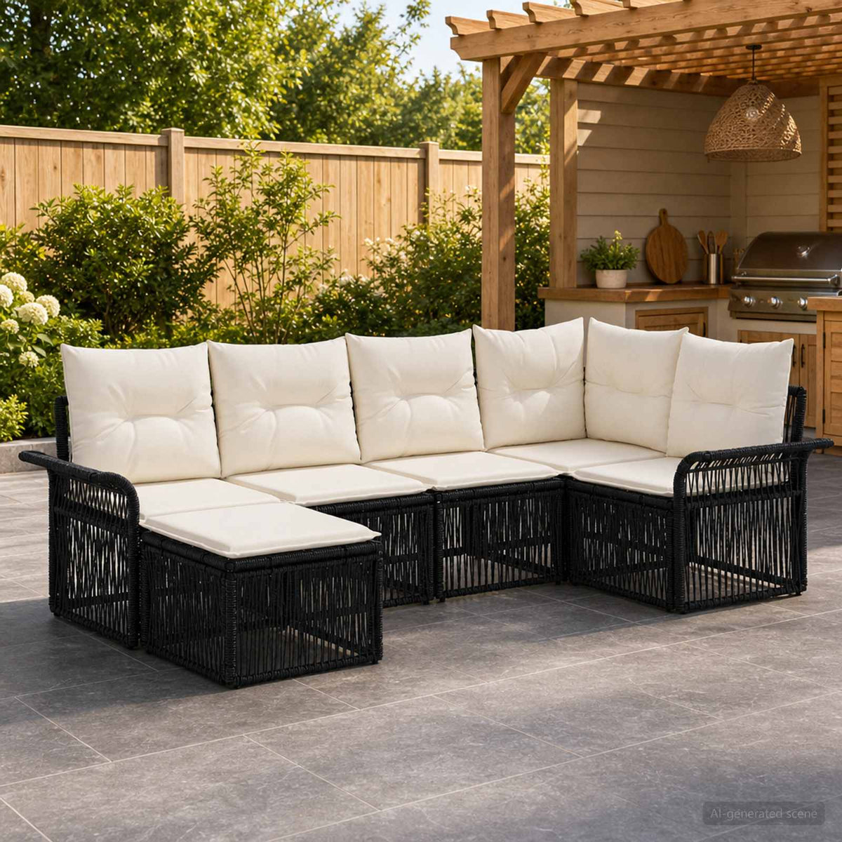 Tuinbankenset 6 pcs Zwart poly rattan is nu te koop bij PeponiXL, paradijselijk wonen!