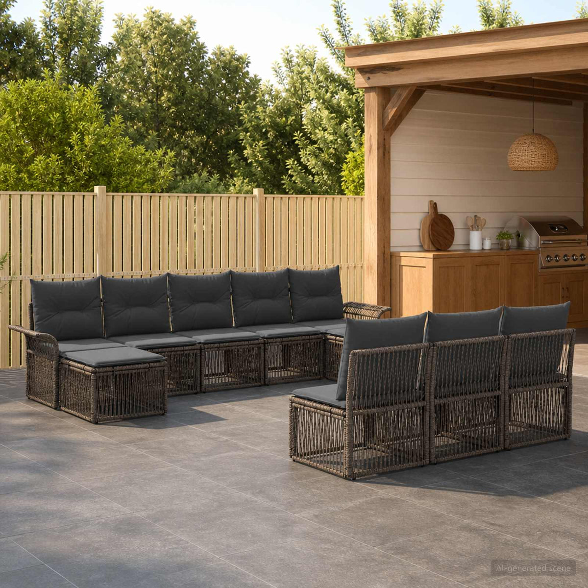 Tuinbankenset 10 pcs Grijs poly rattan is nu te koop bij PeponiXL, paradijselijk wonen!