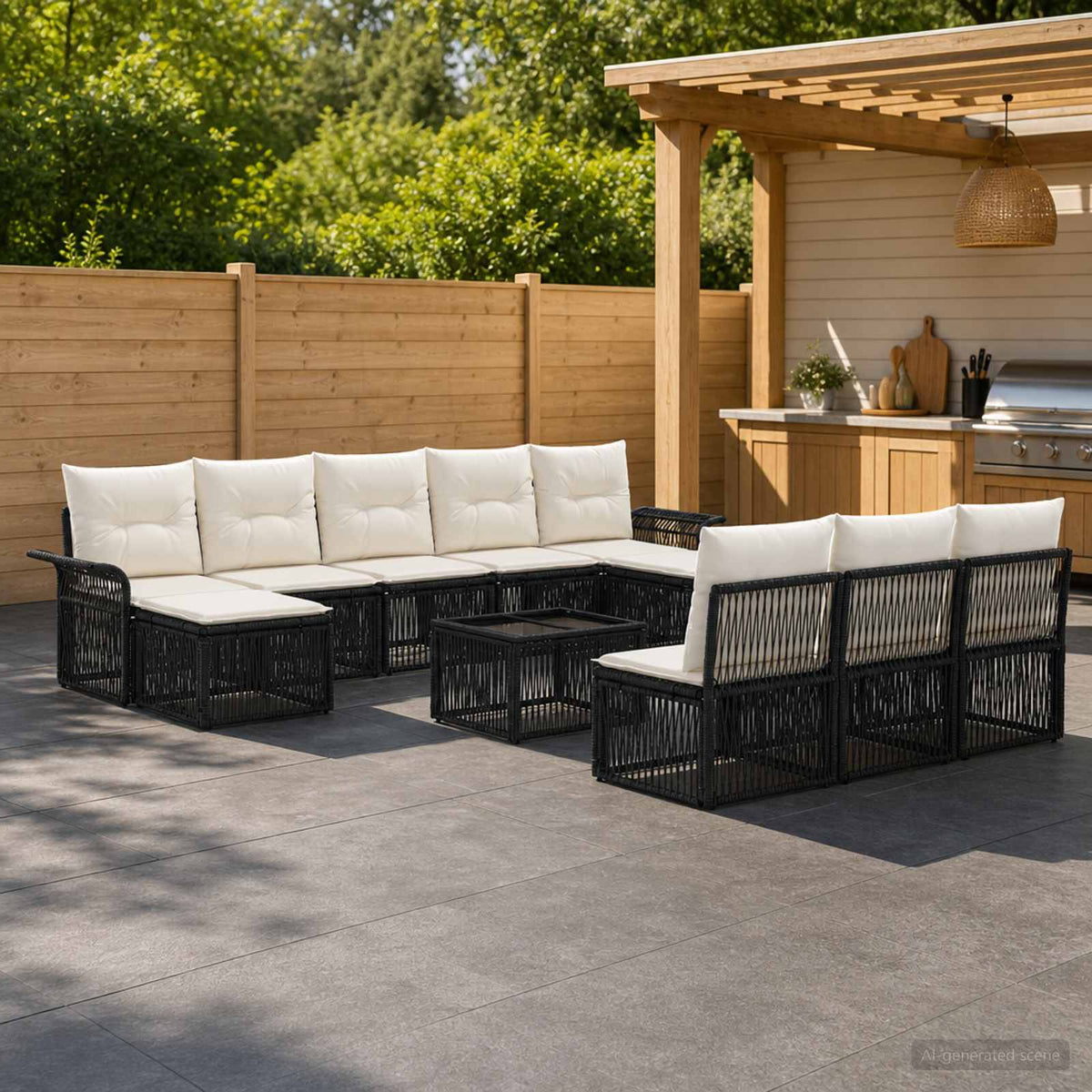 Tuinbankenset 11 pcs Zwart poly rattan is nu te koop bij PeponiXL, paradijselijk wonen!
