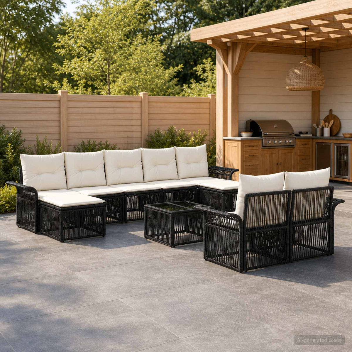 Tuinbankenset 10 pcs Zwart poly rattan is nu te koop bij PeponiXL, paradijselijk wonen!