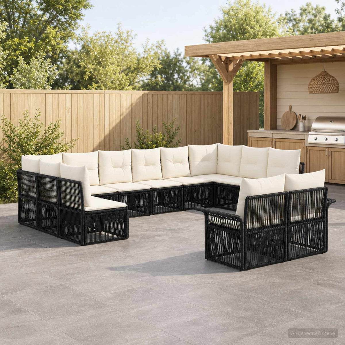 Tuinbankenset 12 pcs Zwart poly rattan is nu te koop bij PeponiXL, paradijselijk wonen!